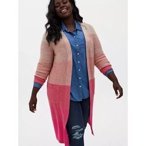 Torrid, Pink Ombre Stripe Slouchy Duster Sweater, Plus Size 0